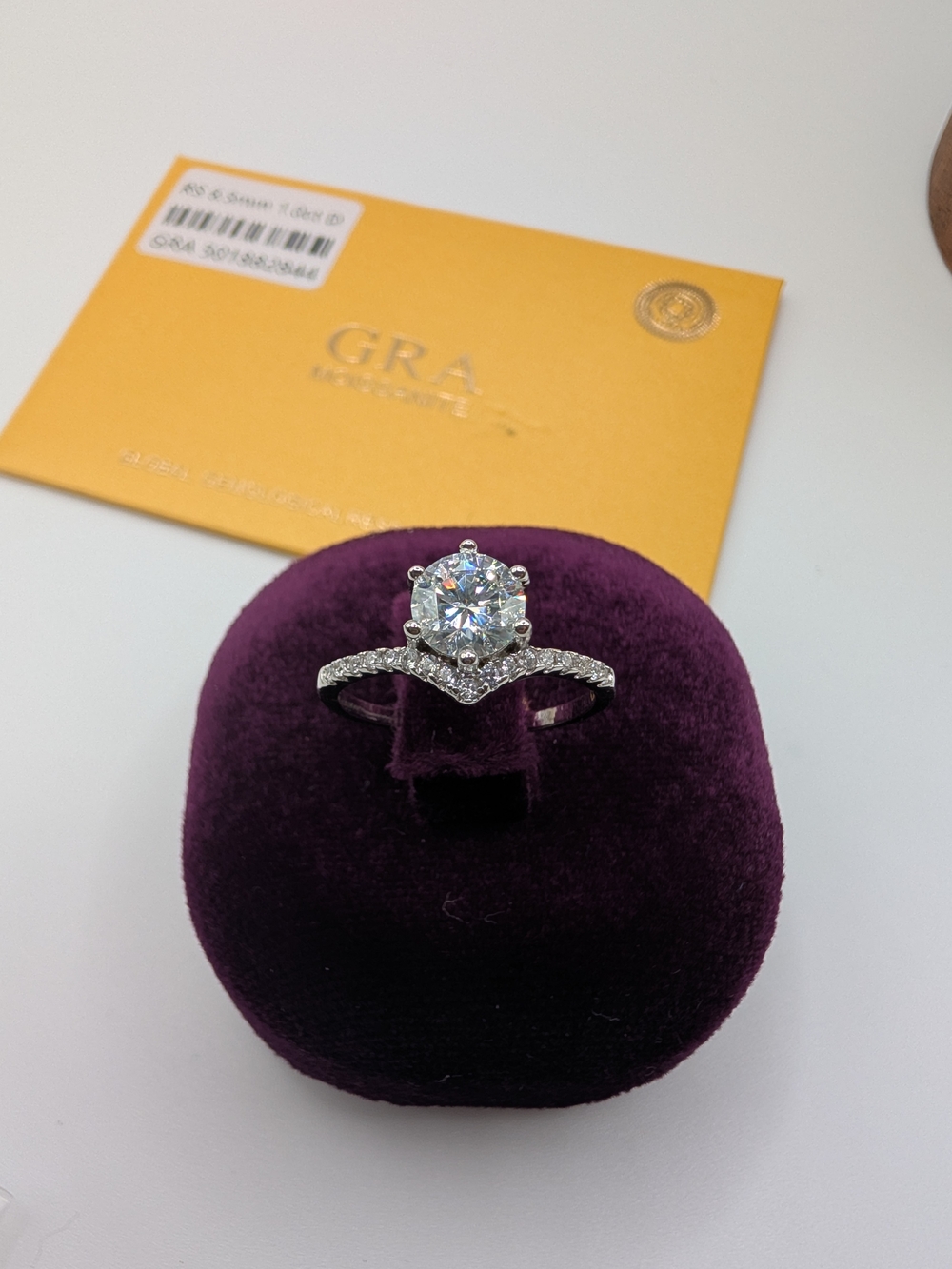 GRA 1.0 CT Moissanite Solitaire Chevron Engagement Ring Silver Size 6.5